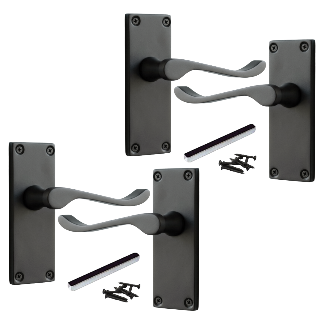 Poignées de porte à levier à défilement et loquet interne - Noir mat, 1/4/6 paires