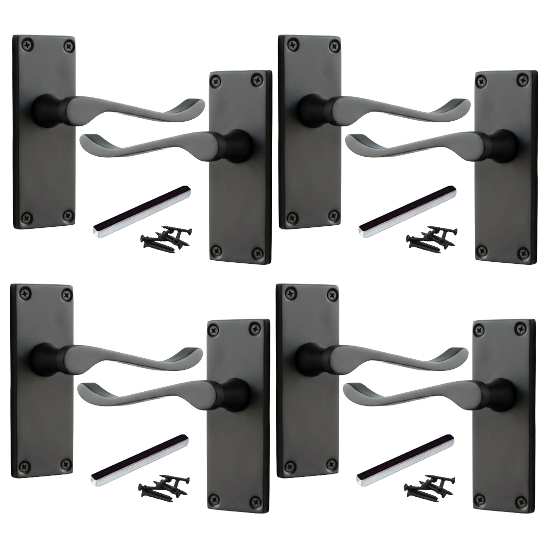 Poignées de porte à levier à défilement et loquet interne - Noir mat, 1/4/6 paires