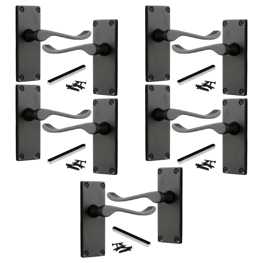Poignées de porte à levier à défilement et loquet interne - Noir mat, 1/4/6 paires