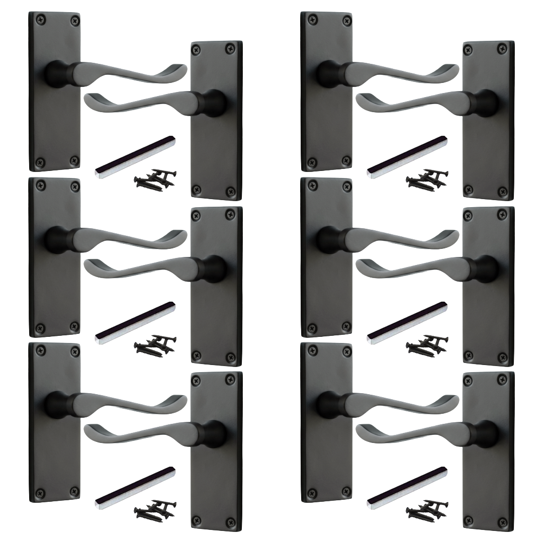 Poignées de porte à levier à défilement et loquet interne - Noir mat, 1/4/6 paires