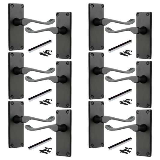 MULTIPACK Door Handles Scroll Lever Internal Latch - Matt Black 1-8 Pairs