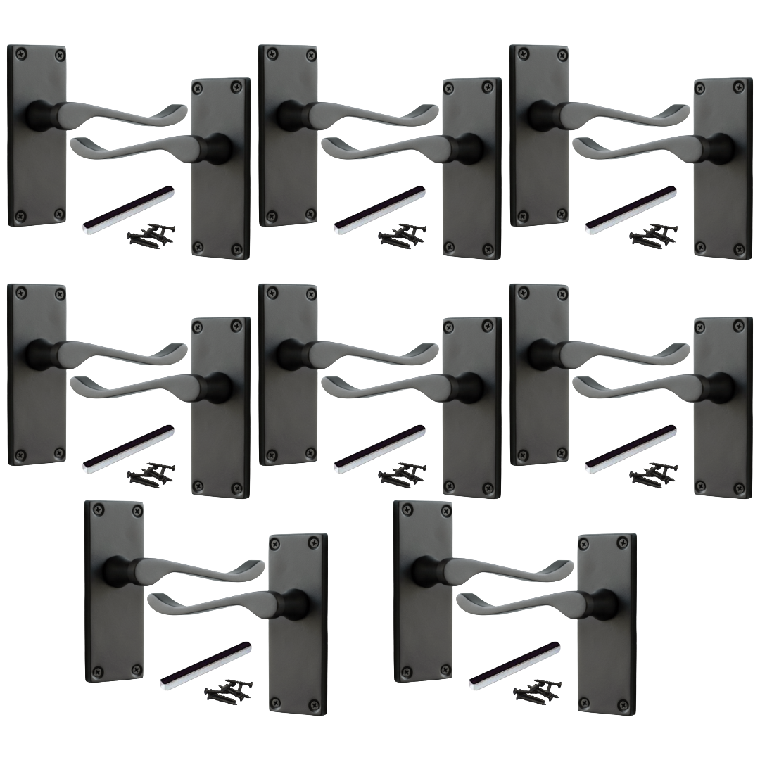 Poignées de porte à levier à défilement et loquet interne - Noir mat, 1/4/6 paires