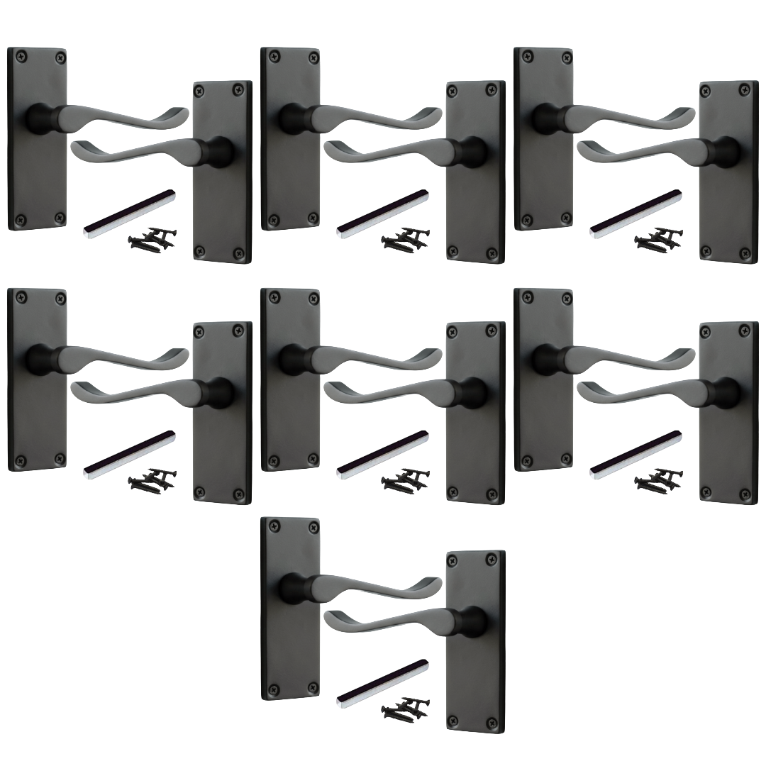 Poignées de porte à levier à défilement et loquet interne - Noir mat, 1/4/6 paires