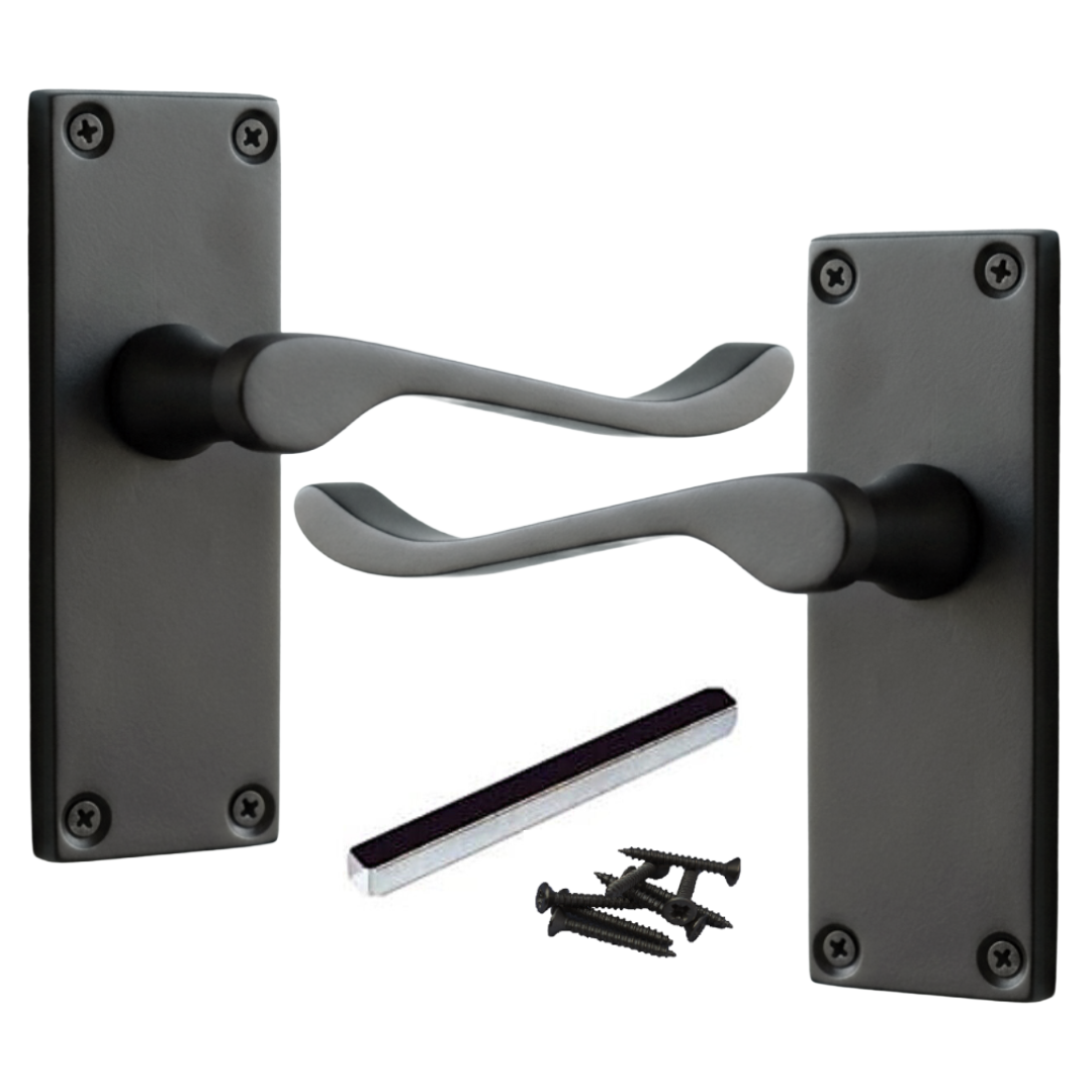 Poignées de porte à levier à défilement et loquet interne - Noir mat, 1/4/6 paires
