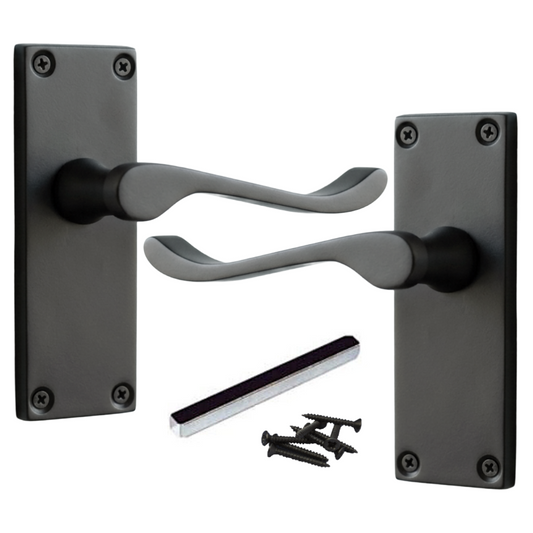 Door Handles Scroll Lever Internal Latch - Matt Black 118 x 40mm