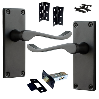 Poignées de porte à levier à défilement et loquet interne - Charnières noires mates 118 x 40 mm