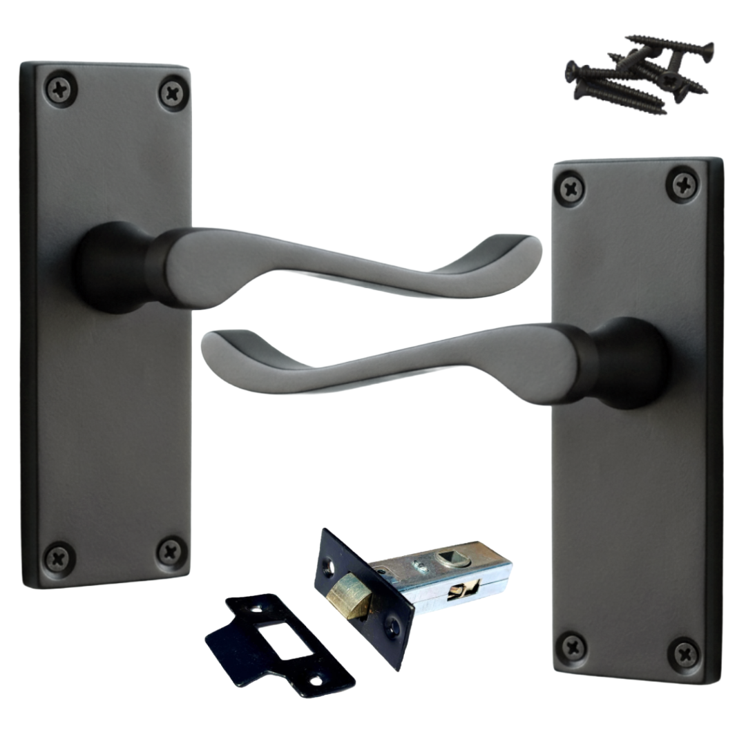 Door Handles Scroll Lever Internal Latch - Matt Black Pack 118 x 40mm