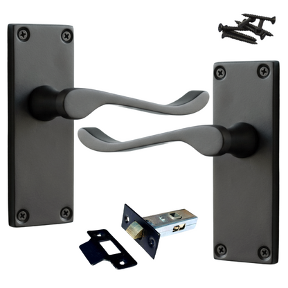 Door Handles Scroll Lever Internal Latch - Matt Black Pack 118 x 40mm