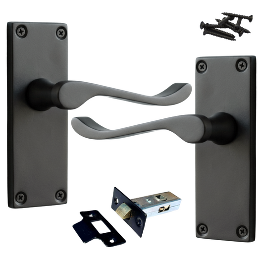Door Handles Scroll Lever Internal Latch - Matt Black Pack 118 x 40mm