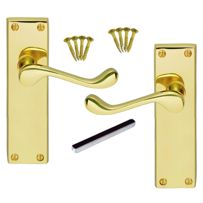 MULTIPACK Door Handle Modern Victorian Scroll Handles 150mm Latch - Brass 1/4/6 Pairs