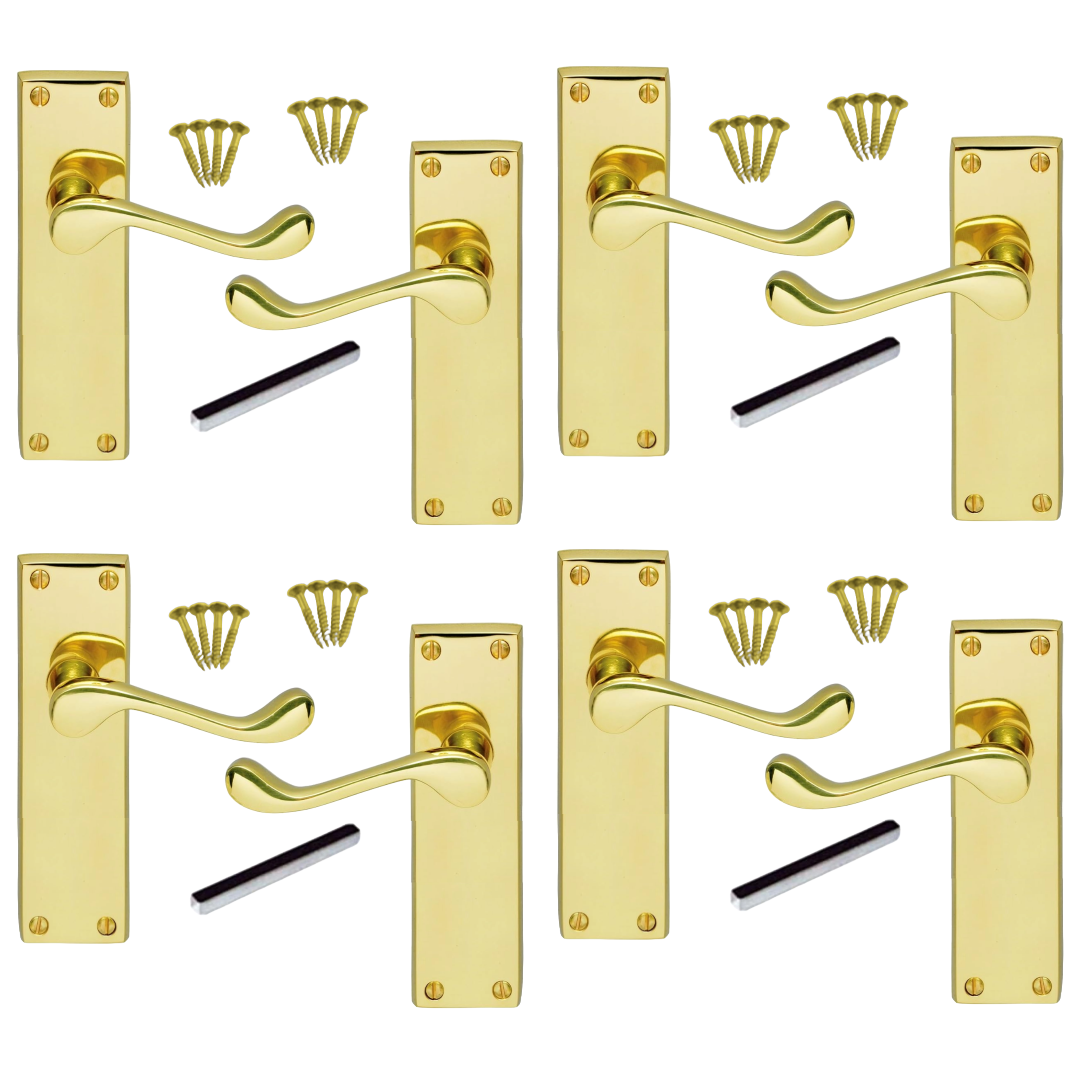 MULTIPACK Door Handle Modern Victorian Scroll Handles 150mm Latch - Brass 1/4/6 Pairs