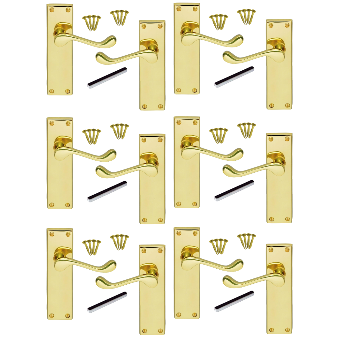 MULTIPACK Door Handle Modern Victorian Scroll Handles 150mm Latch - Brass 1/4/6 Pairs