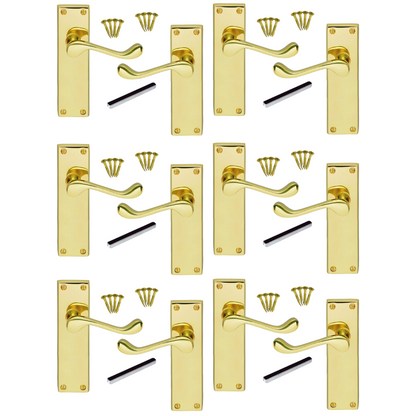 MULTIPACK Door Handle Modern Victorian Scroll Handles 150mm Latch - Brass 1/4/6 Pairs