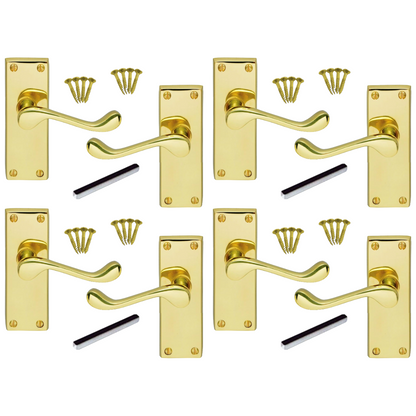 MULTIPACK Door Handle Modern Victorian Scroll Handles Latch - Brass 1/4/6 Pairs