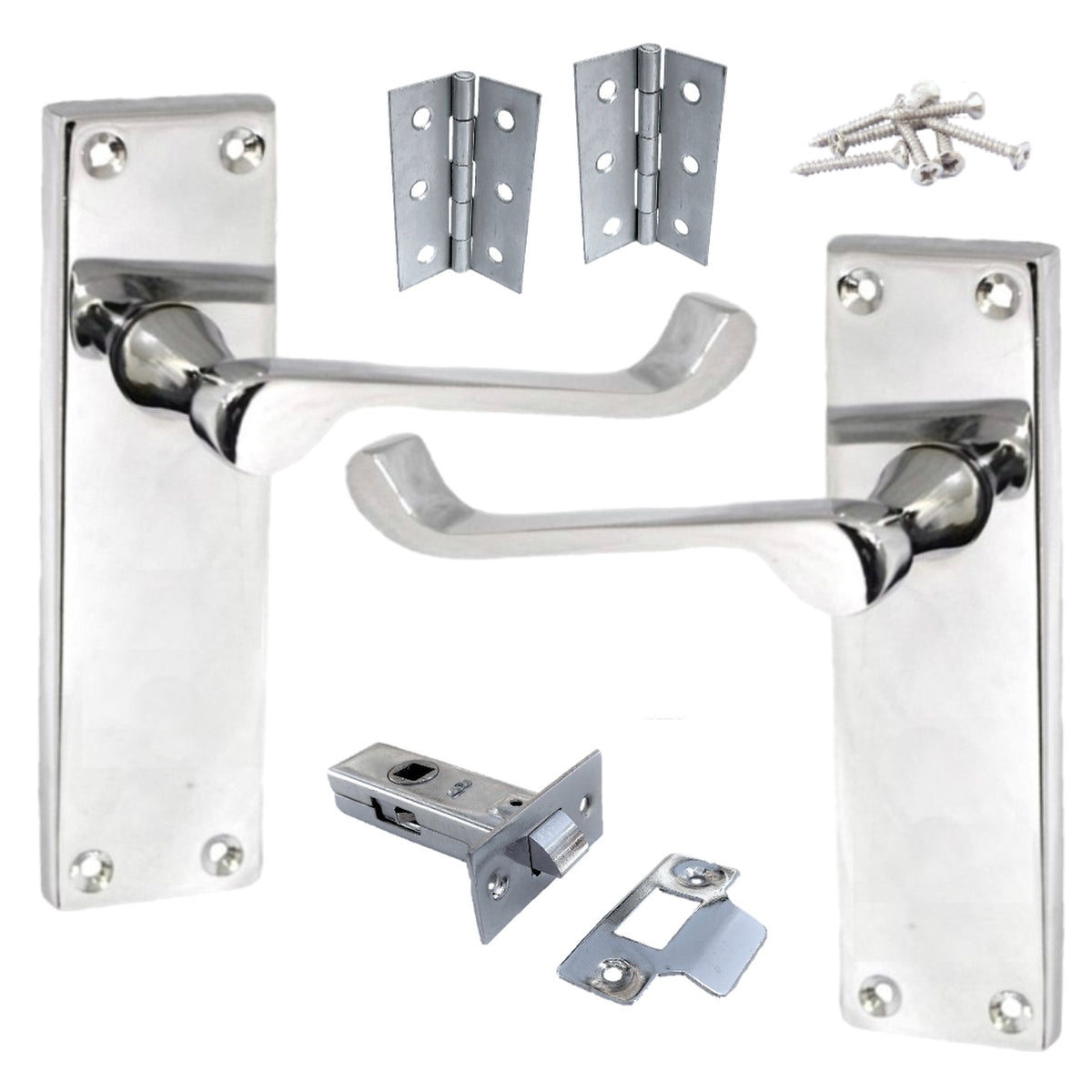 Marketplace JPG companion for Door Handles Victorian Scroll Lever Latch - Chrome Pack Hinges 150 X 40mm