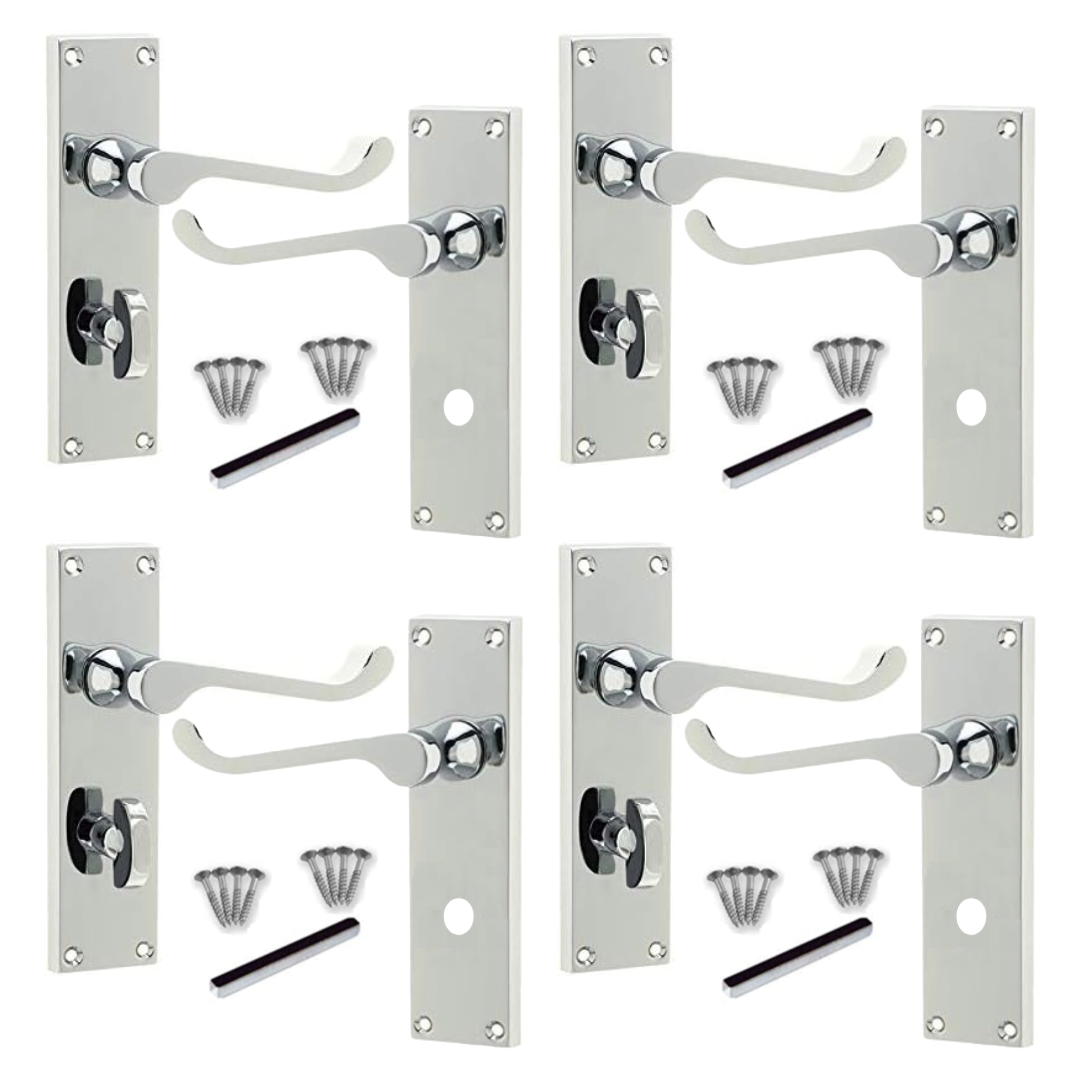 MULTIPACK Door Handles Victorian Scroll Lever Bath Lock - Chrome 1/4/6 Pairs