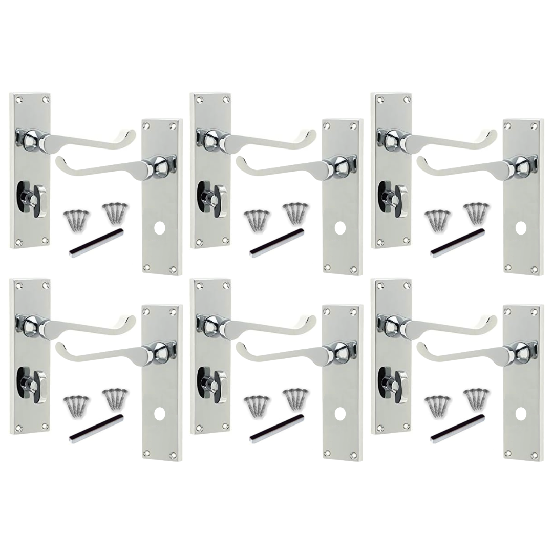 MULTIPACK Door Handles Victorian Scroll Lever Bath Lock - Chrome 1/4/6 Pairs