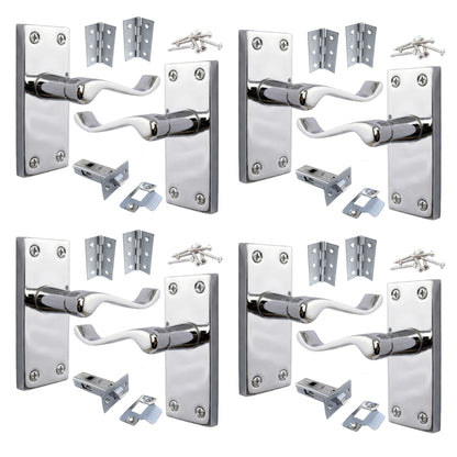 Multipack Door Handles Chrome Scroll Lever Latch with Tubular Latch 1/4/6 Pairs