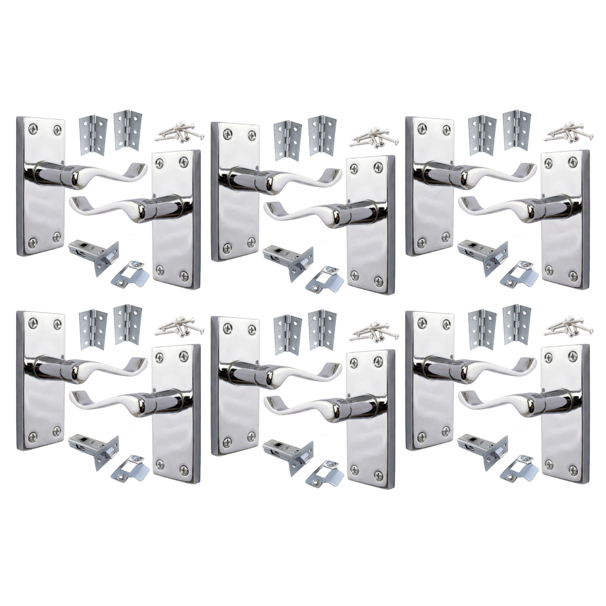 Multipack Door Handles Chrome Scroll Lever Latch with Tubular Latch 1/4/6 Pairs