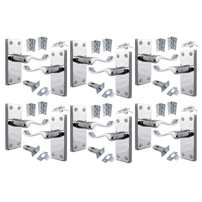 Multipack Door Handles Chrome Scroll Lever Latch with Tubular Latch 1/4/6 Pairs
