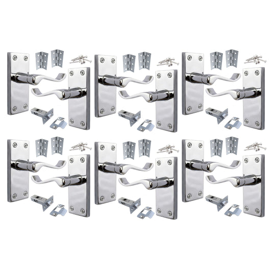 Multipack Door Handles Chrome Scroll Lever Latch with Tubular Latch 1/4/6 Pairs
