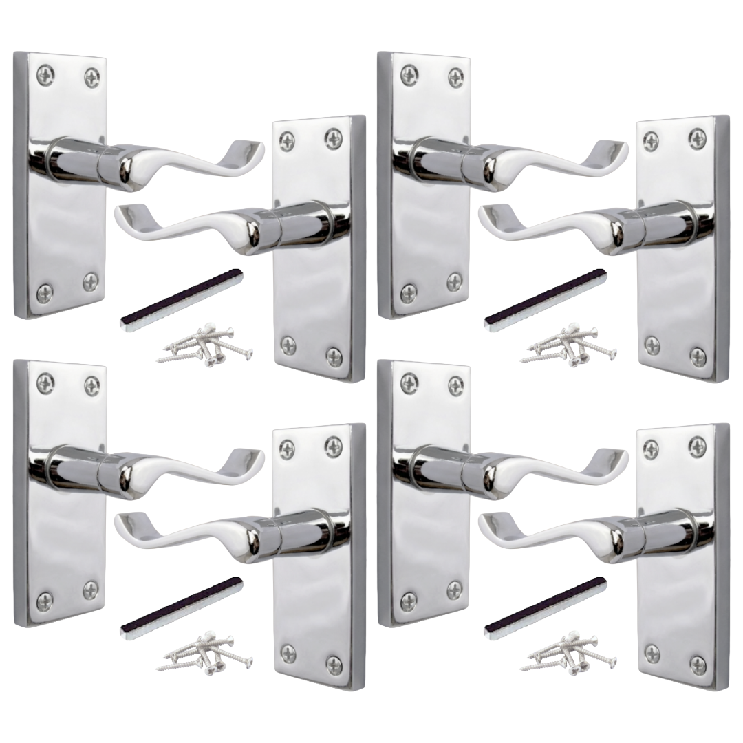 Multipack Victorian Scroll Latch Door Handle - Chrome 1-8 Pairs - 118mm