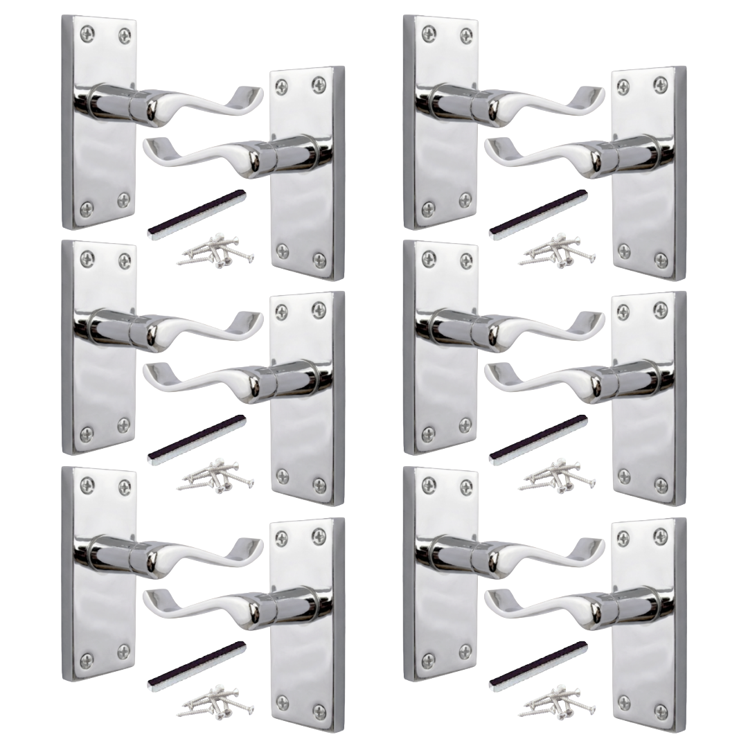 Multipack Victorian Scroll Latch Door Handle - Chrome 1-8 Pairs - 118mm