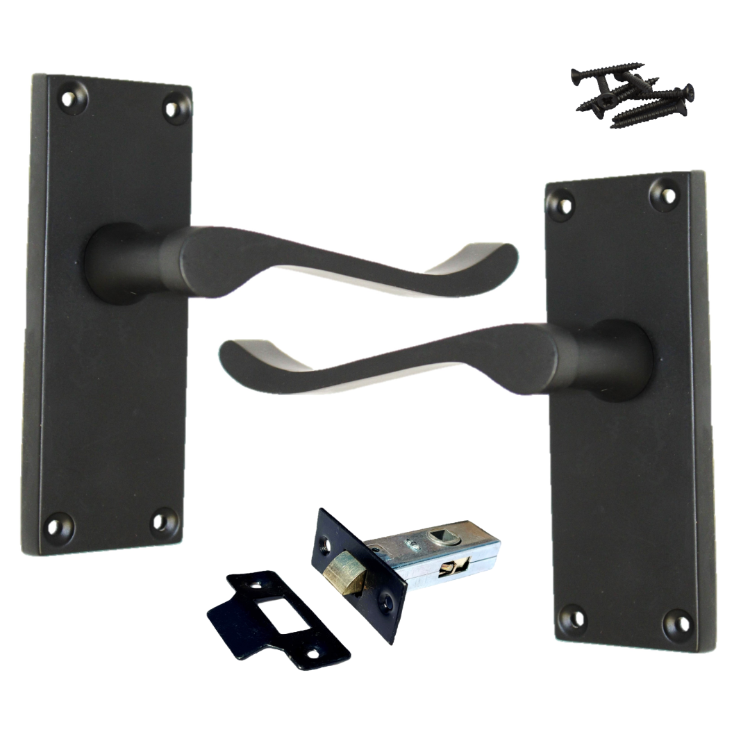 Poignées de porte à levier à défilement et loquet interne - Pack noir mat 118 x 40 mm