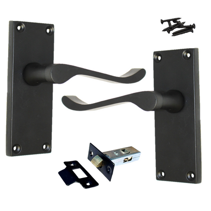 Poignées de porte à levier à défilement et loquet interne - Pack noir mat 118 x 40 mm