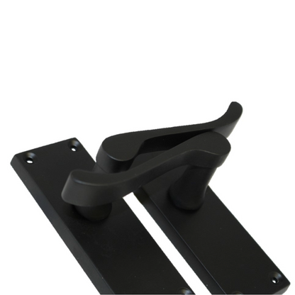 Door Handles Scroll Lever Internal Latch - Matt Black Pack Hinges 118 x 40mm