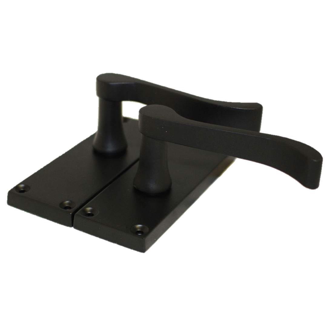 Door Handles Scroll Lever Internal Latch - Matt Black Pack Hinges 118 x 40mm
