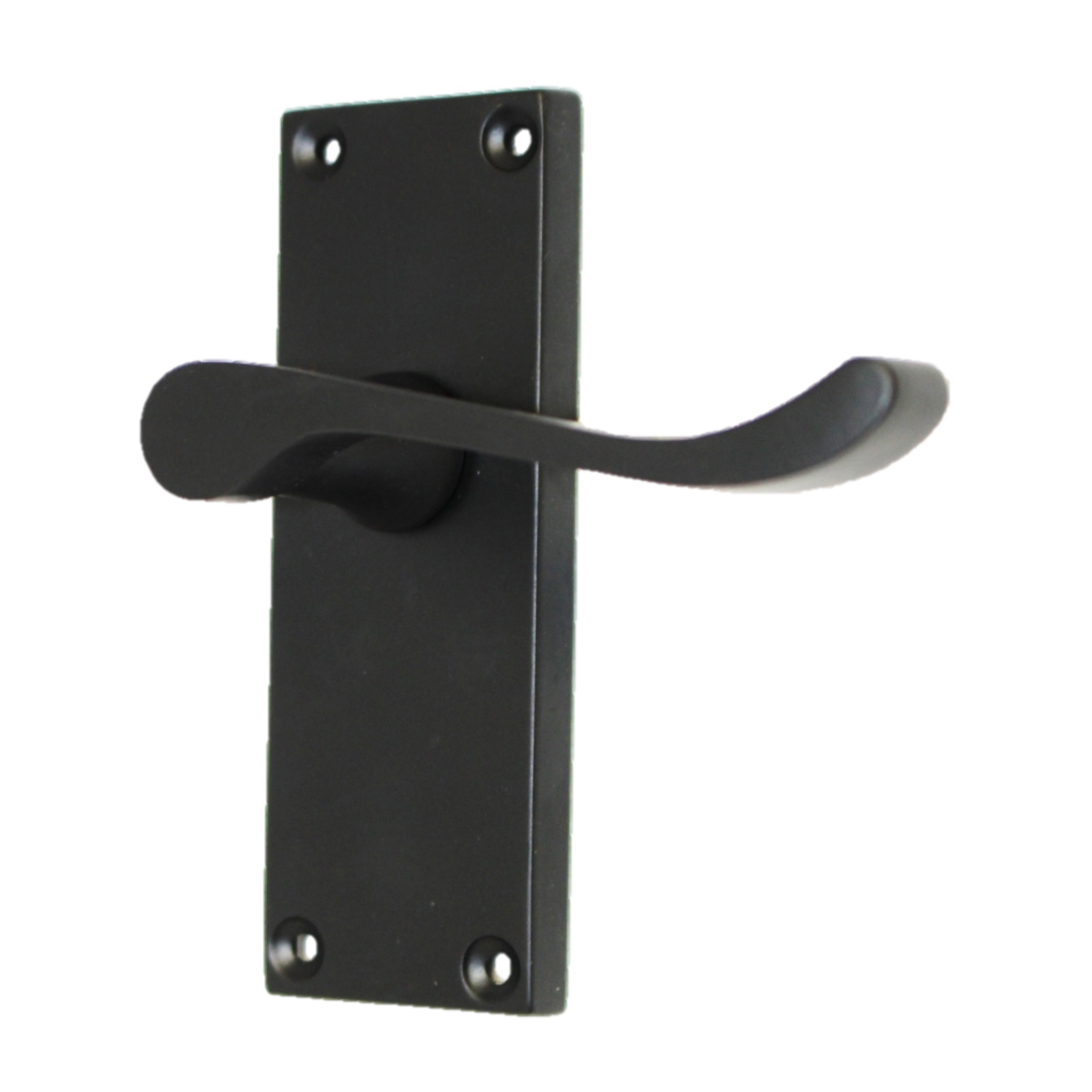 Door Handles Scroll Lever Internal Latch - Matt Black Pack Hinges 118 x 40mm