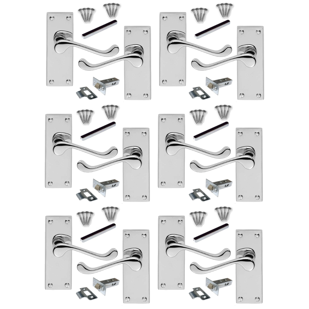 Poignées de porte chromées à levier et loquet tubulaire, lot de 1, 4 ou 6 paires