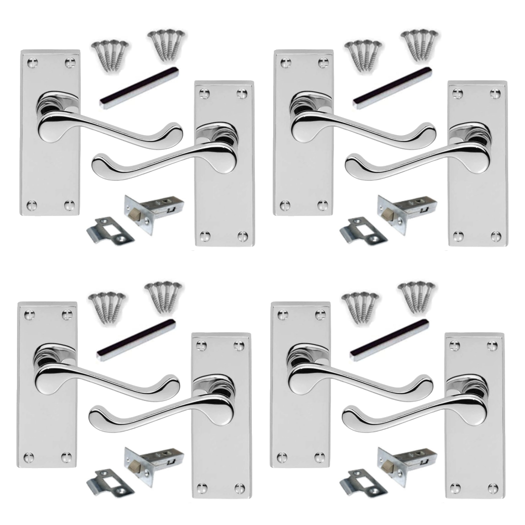 Poignées de porte chromées à levier et loquet tubulaire, lot de 1, 4 ou 6 paires