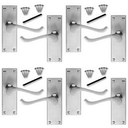 MULTIPACK Door Handles Scroll Lever Internal Latch - Satin Chrome 1/4/6 Pairs