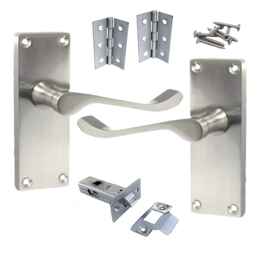 Door Handles Scroll Lever Internal Latch - Satin Pack Hinges 118 x 40mm