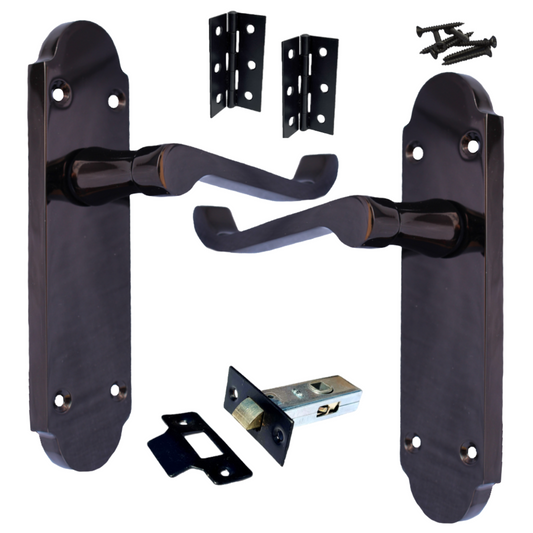 Epsom Door Handle Latch Scroll Lever - Black Nickel Pack Hinges