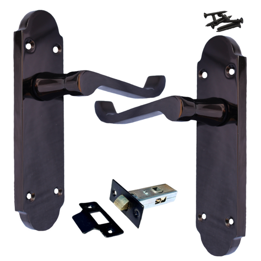Epsom Door Handle Latch Scroll Lever - Black Nickel Pack