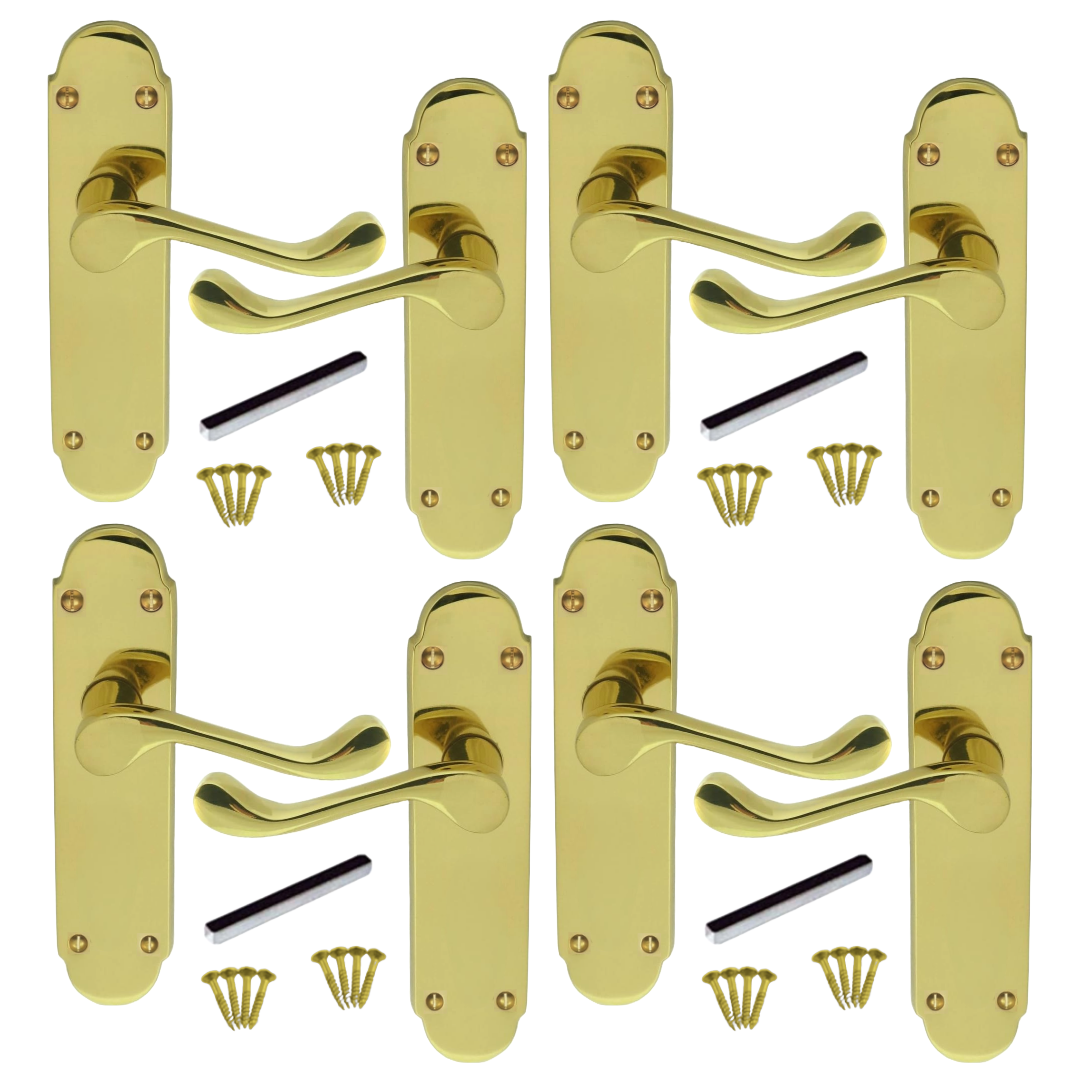 MULTIPACK Door Handles Epsom Latch Brass Lever Victorian Scroll 1/4/6 Pairs