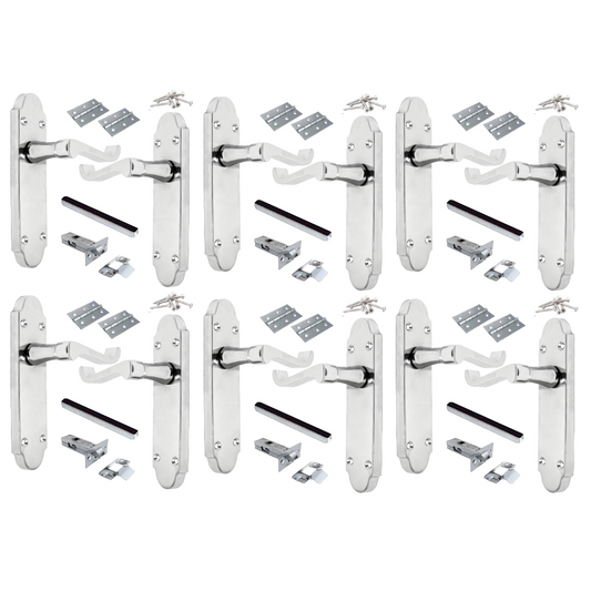 MULTIPACK Door Handles Latch Pack Epsom Chrome Scroll Lever Victorian 1/4/6 Pairs