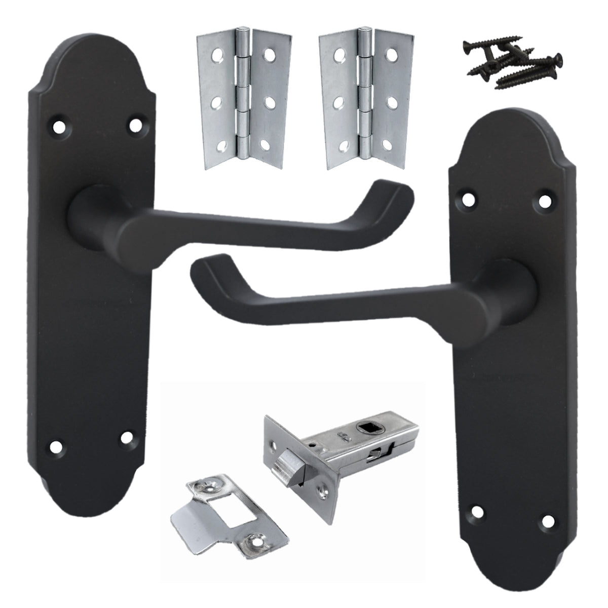 Marketplace JPG companion for Epsom Door Handle Latch Victorian Scroll Lever - Matt Black Chrome Pack Hinges