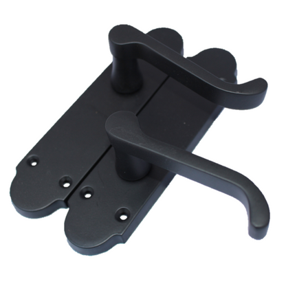 Epsom Door Handle Latch Victorian Scroll Lever - Matt Black Pack Hinges