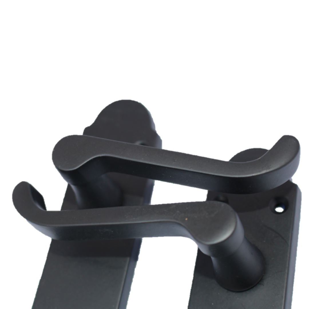 Epsom Door Handle Latch Victorian Scroll Lever - Matt Black Pack Hinges