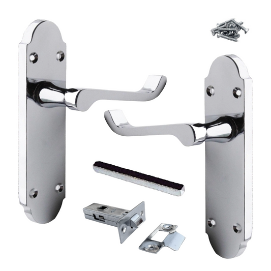 Epsom Door Handle Latch Victorian Scroll Lever - Chrome Pack