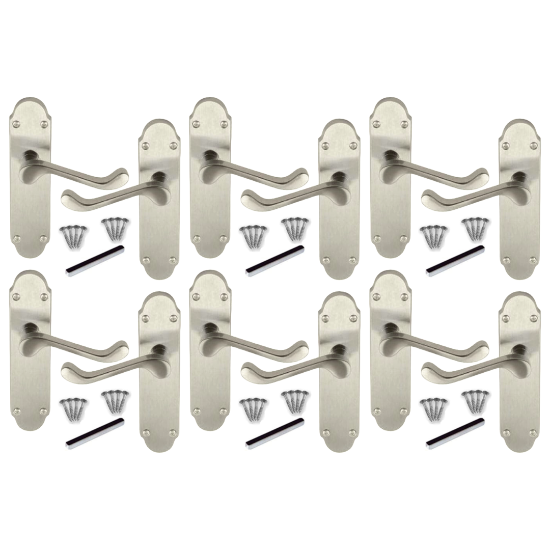MULTIPACK Door Handles Epsom Latch Satin Scroll Lever Victorian 1/4/6 Pairs