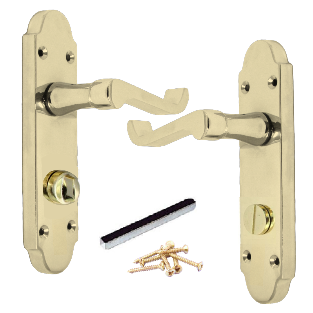Epsom Door Handle Bath Privacy Lock Scroll Lever - Brass