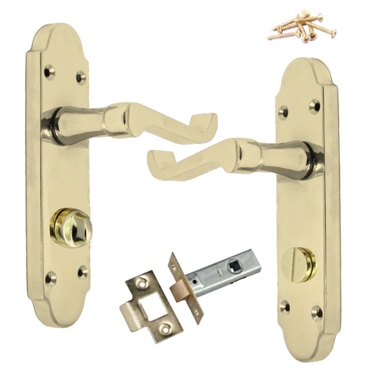 Epsom Door Handle Bath Privacy Lock + Tubular Latch Scroll Lever - Brass