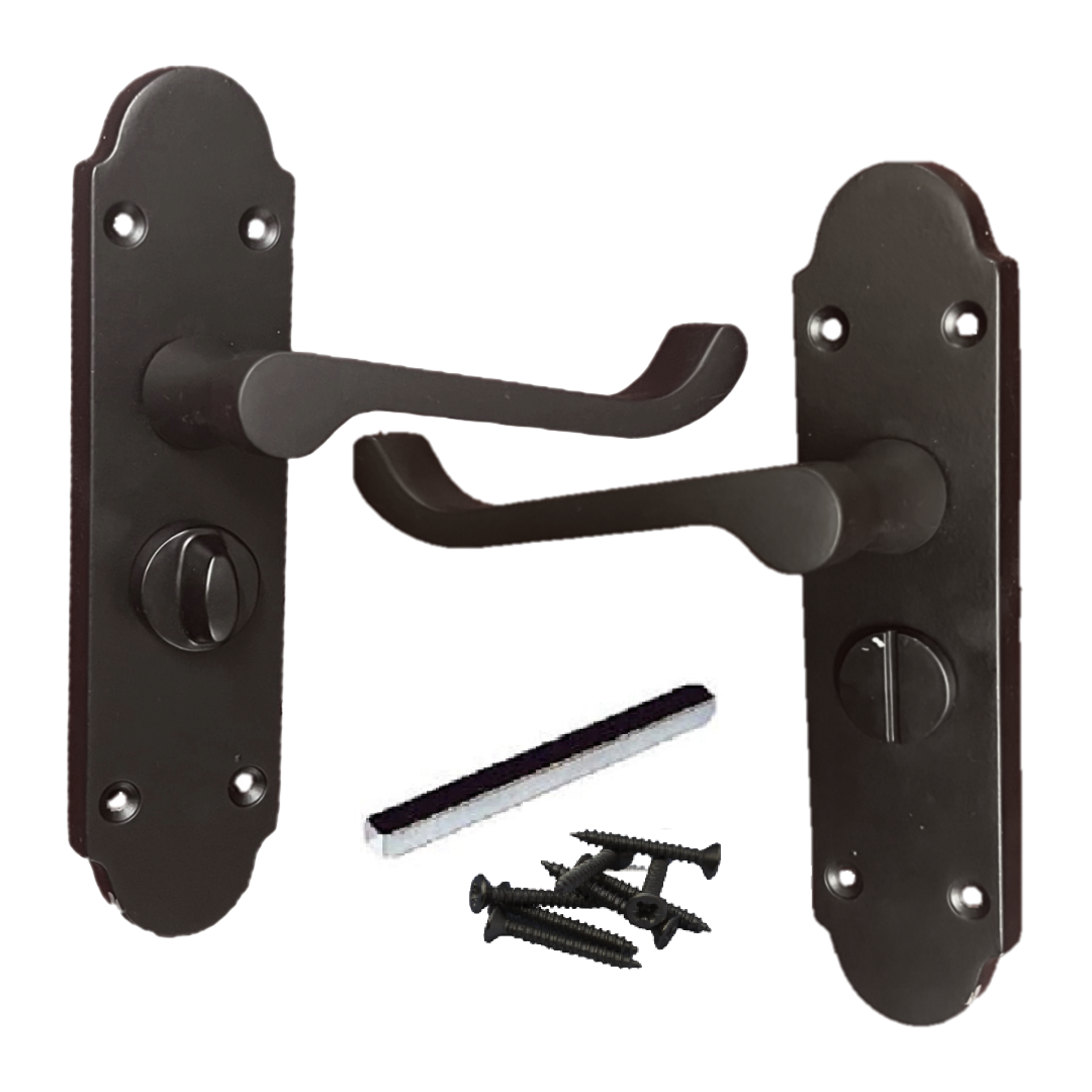 Epsom Door Handle Bathroom Privacy Lock Scroll Lever - Matt Black