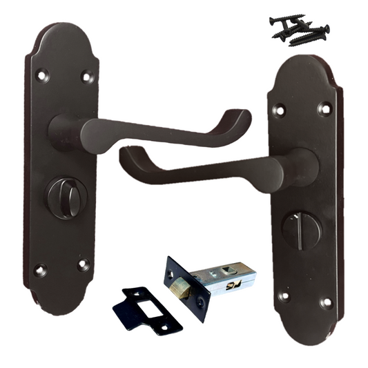 Pair of Victorian Scroll Style Privacy Lock Handle and Latch - Matt Black