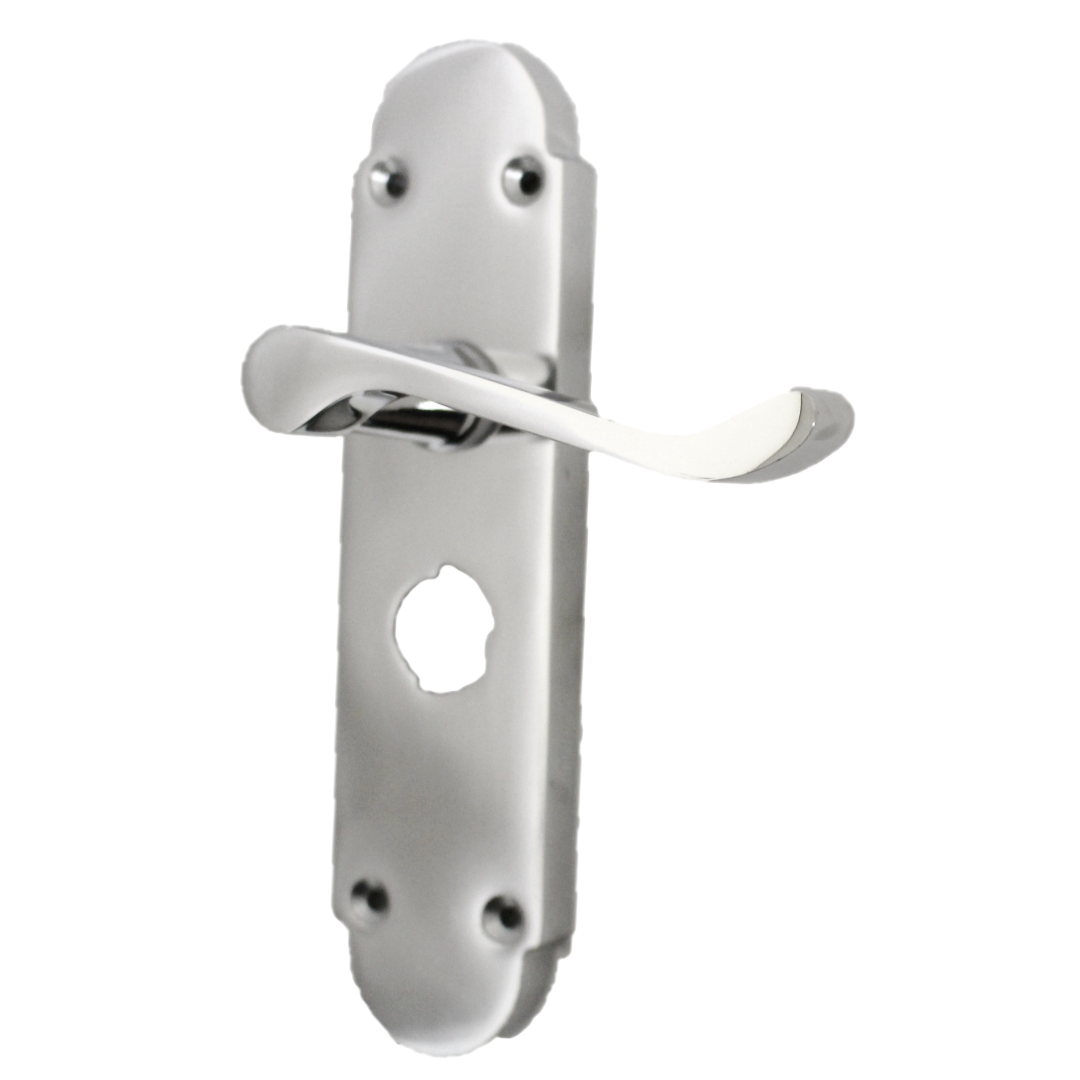 Poignée de porte de salle de bain Epsom avec serrure et loquet tubulaire à levier à défilement - Chrome 